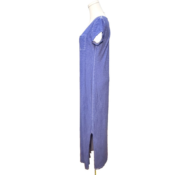Chico's Blue Cotton Slub T Shirt Side Vent Cotton Maxi Dress Small - Picture 3 of 6